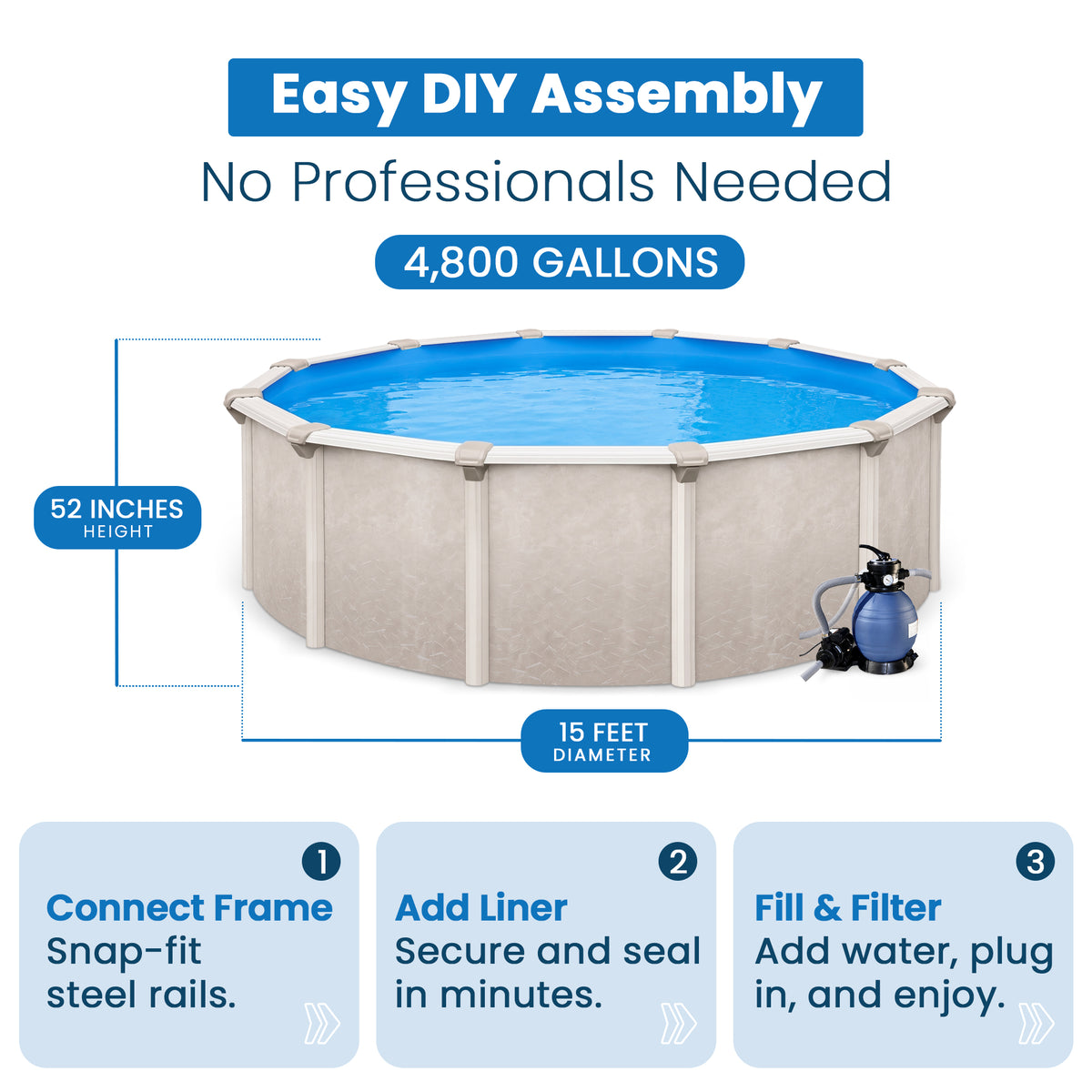 Aquarian 15ft x 52in Above Ground Swimming Pool w/Pump & Pool Ladder (Open Box)