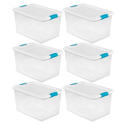 Sterilite 64 Qt Clear Plastic Stackable Storage Bin w/ White Latch Lid, (6 Pack) - VMInnovations