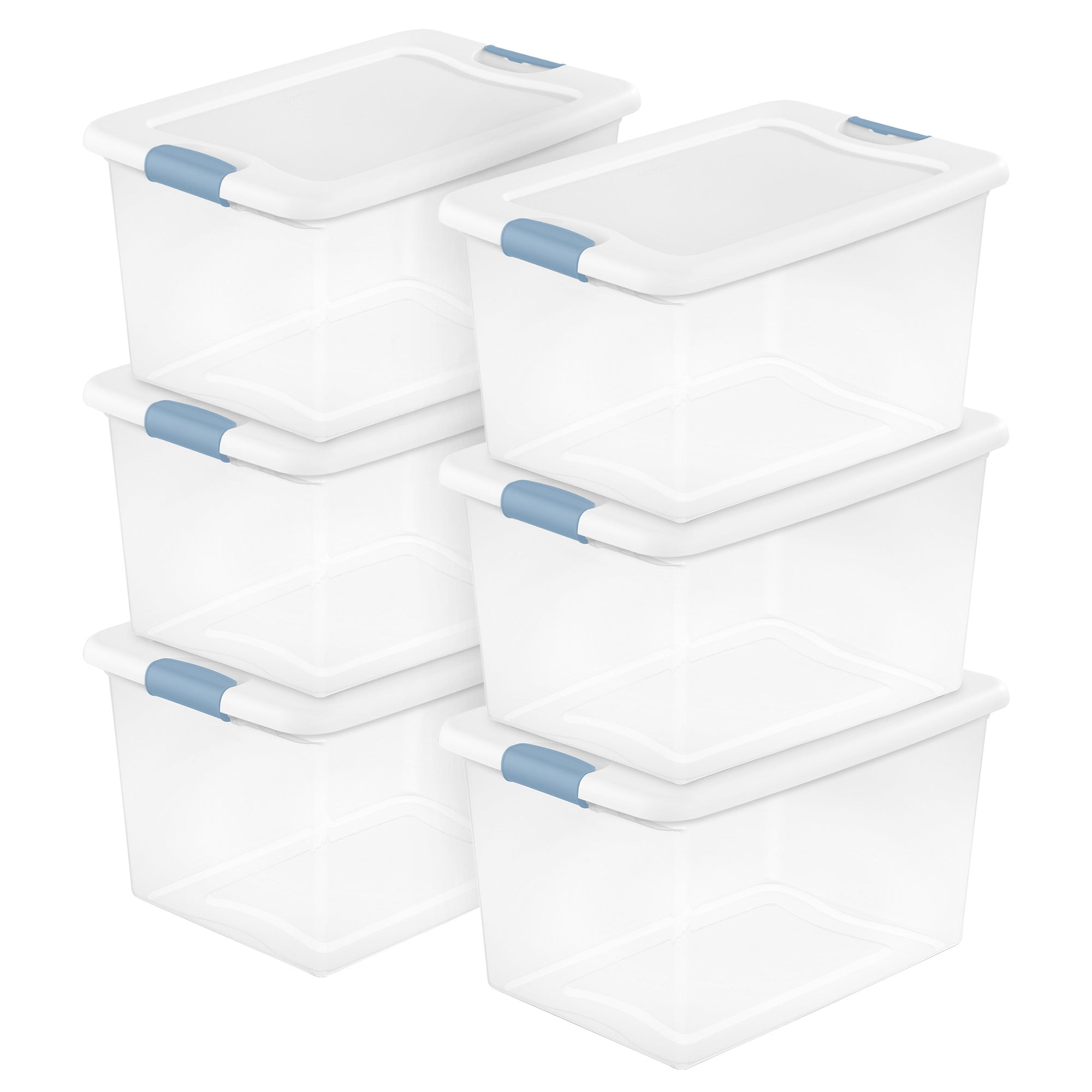 Sterilite 64 Qt Clear Plastic Stackable Storage Bin w/ White Latch Lid, (6 Pack) - VMInnovations