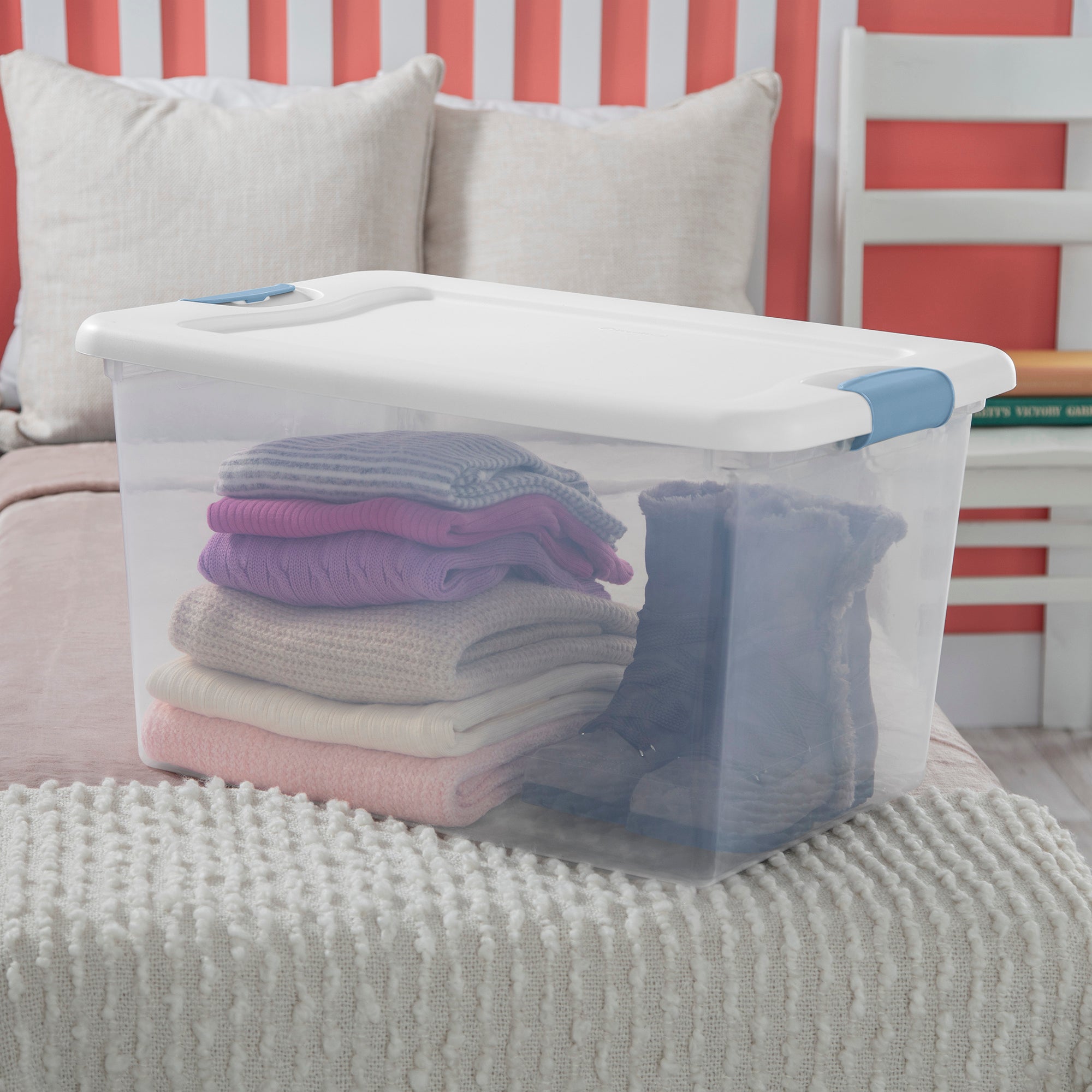 Sterilite 64 Quart Latching Plastic Storage Box, Clear (6 Pack) (Open Box)