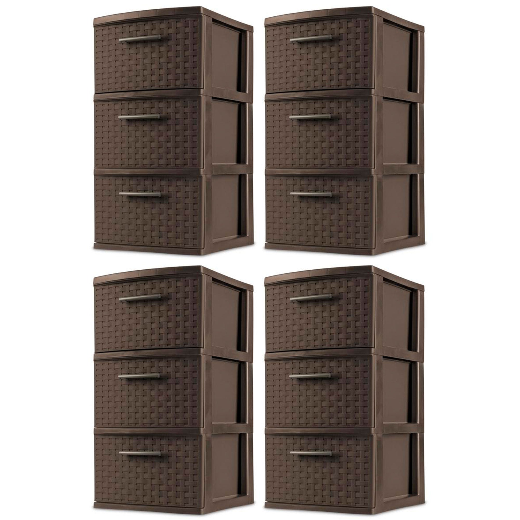 Sterilite 3 Drawer Decorative Plastic Weave Storage Tower, 4-Pack, Espresso - VMInnovations