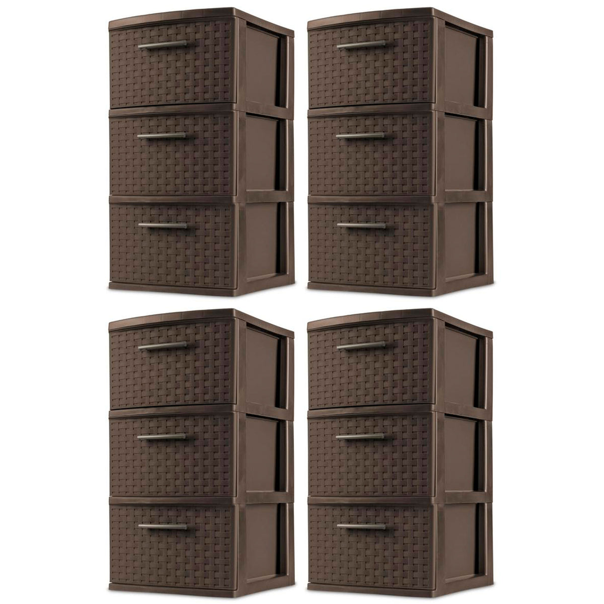 Sterilite 3 Drawer Decorative Plastic Weave Storage Tower, 4-Pack, Espresso