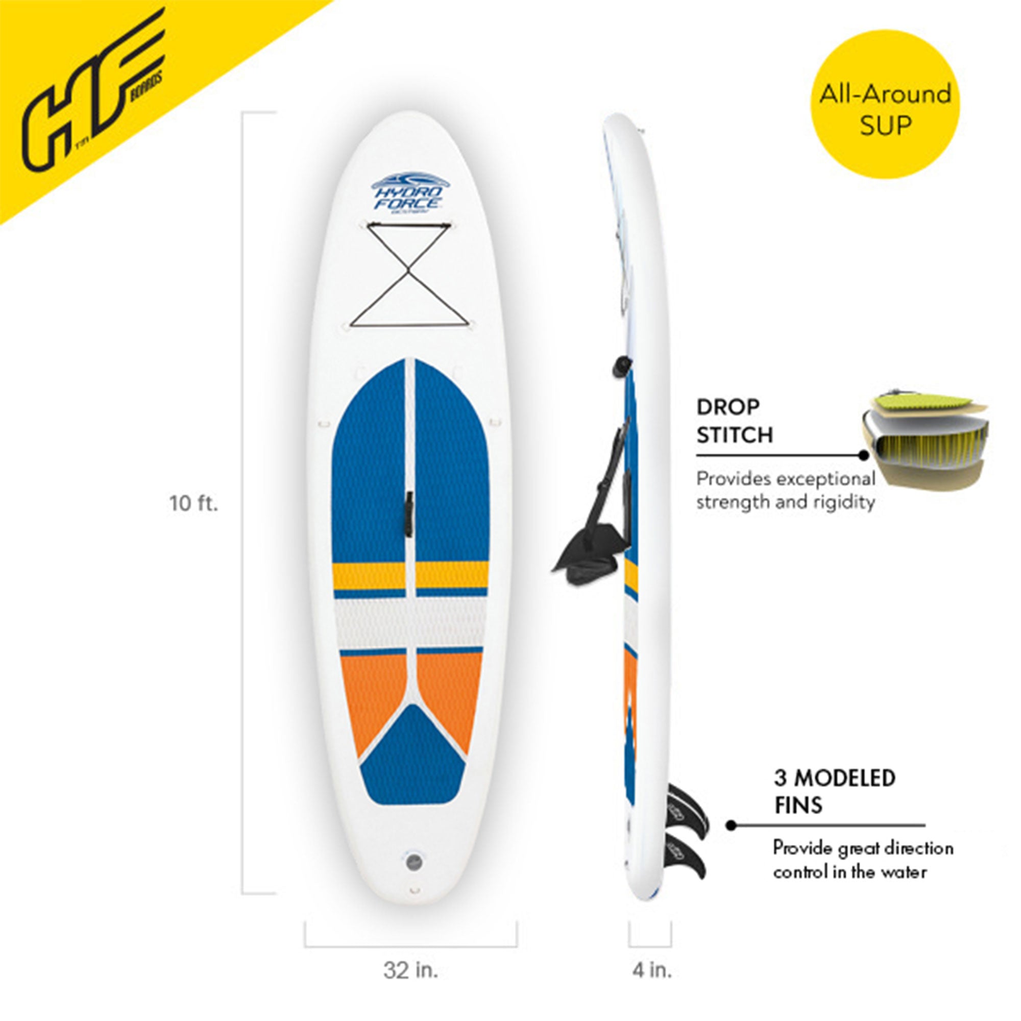 Bestway Hydro-Force White Cap Inflatable SUP Stand Up Paddle Board (Open Box) - VMInnovations