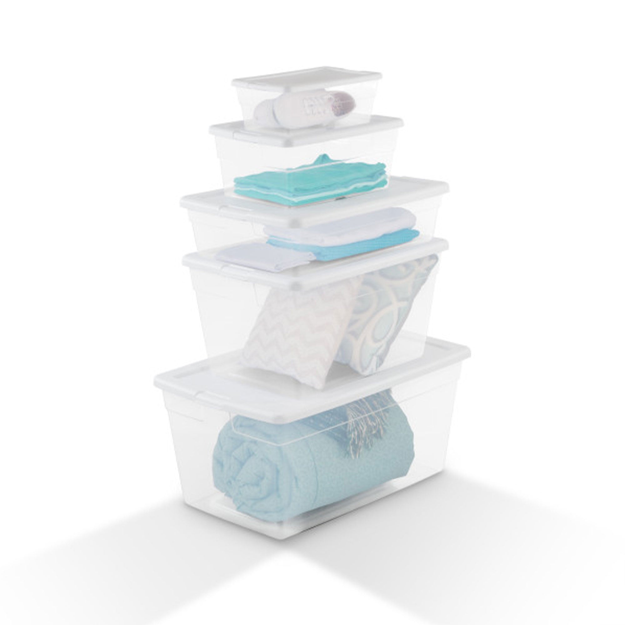 Sterilite 28 Quart Clear Bin Storage Box Tote Container w/ White Lid (60 Pack)