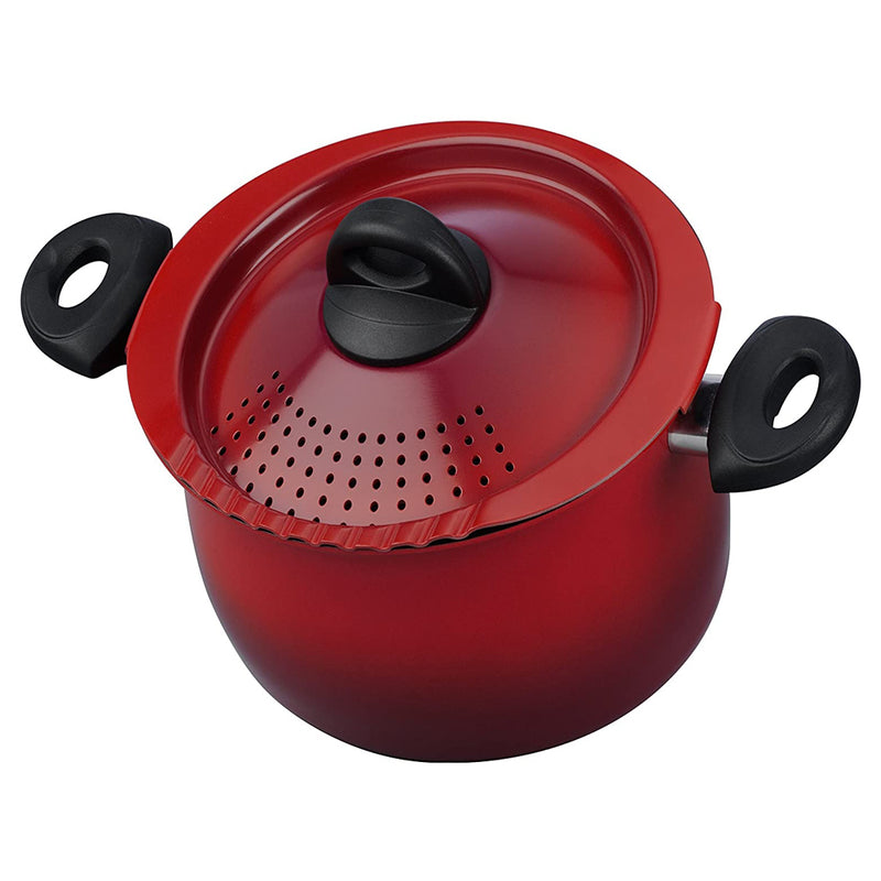 Bialetti 7550 Nonstick Aluminum 5 Quart Kitchen Pasta Pot with Strainer Lid, Red