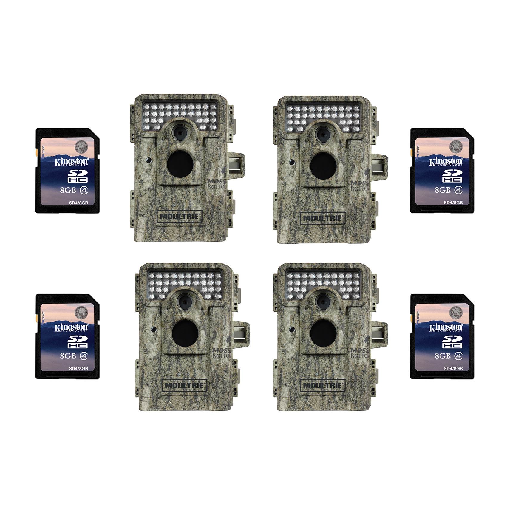 Moultrie M-880 8 MP Mini Game Camera, 4 Pack (Certified Refurbished) + SD Cards