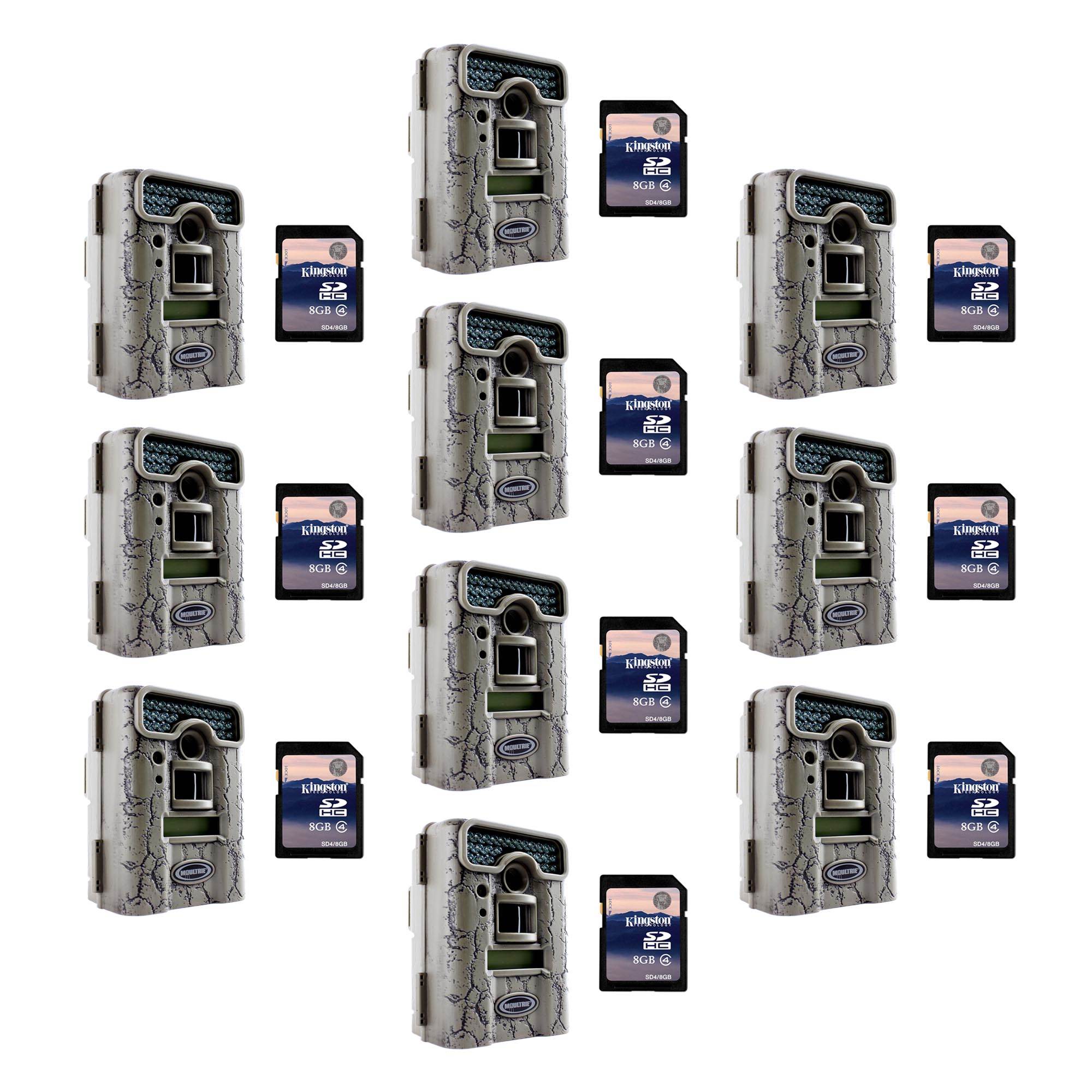 Moultrie D55IRXT Trail Game Camera, 10 Pack (Certified Refurbished) + SD Cards
