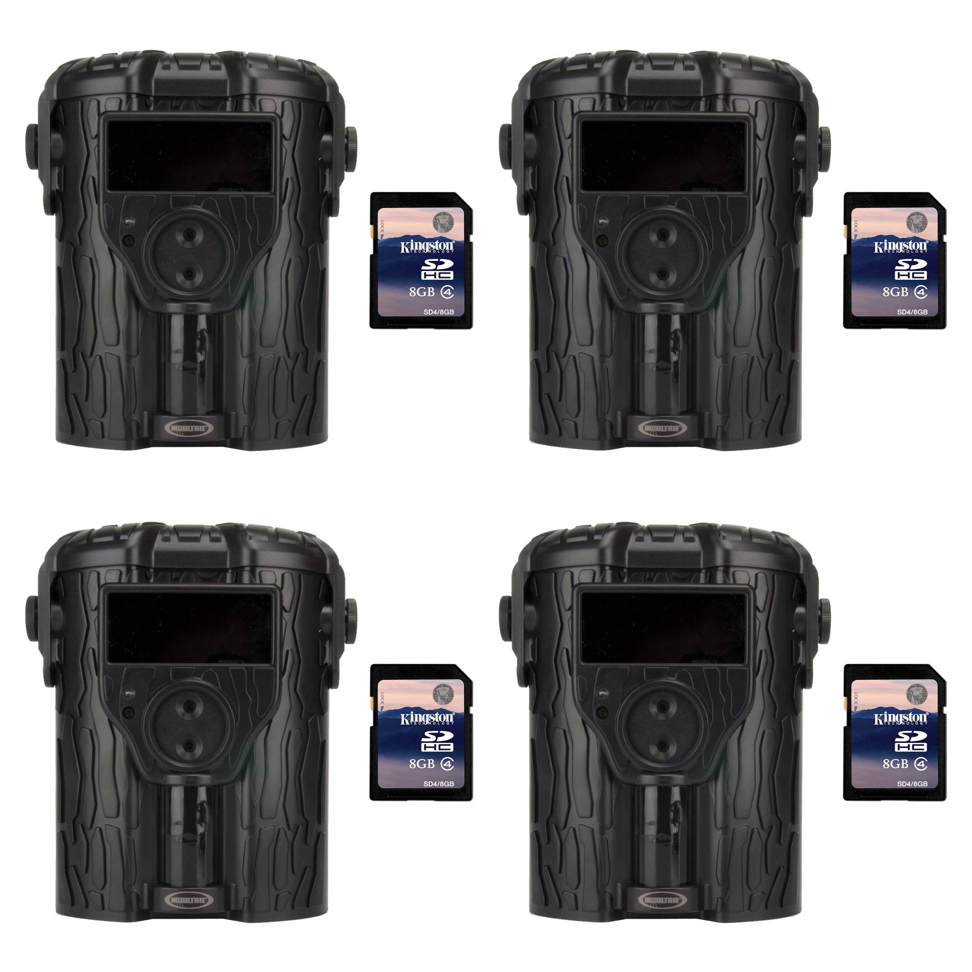Moultrie I-45S 8MP Game Trail Camera, 4 Pack (Certified Refurbished) + SD Cards
