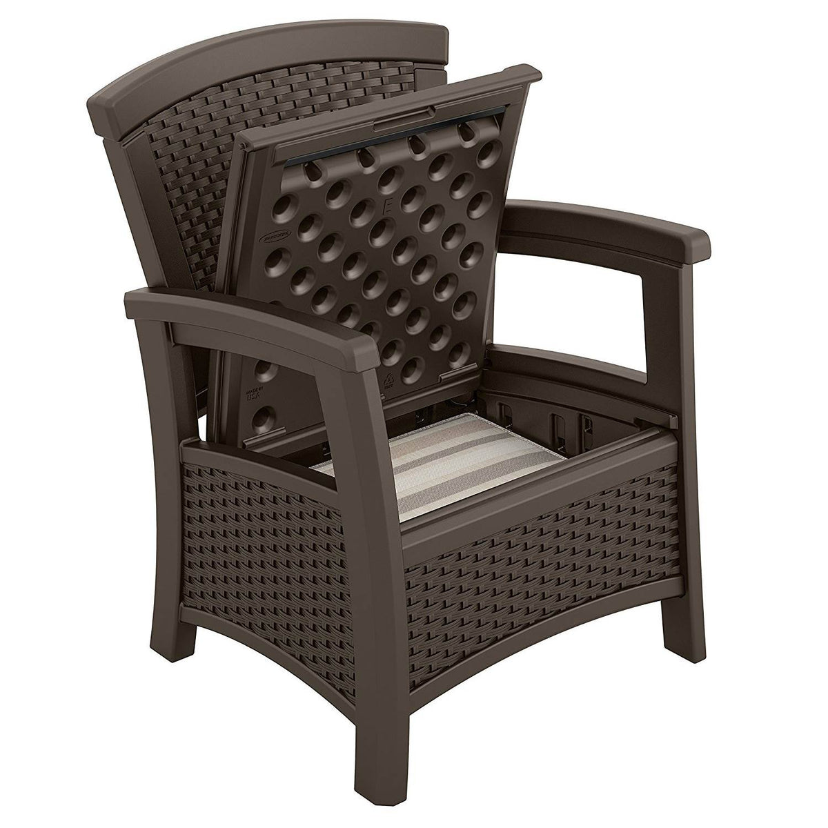 Suncast Elements Resin Wicker Design Club Chair with Storage, Java (Open Box)