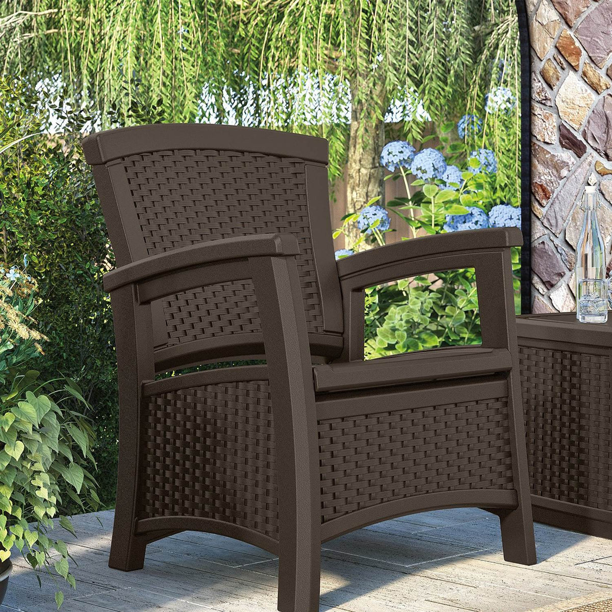 Suncast Elements Resin Wicker Design Club Chair with Storage, Java (Open Box)