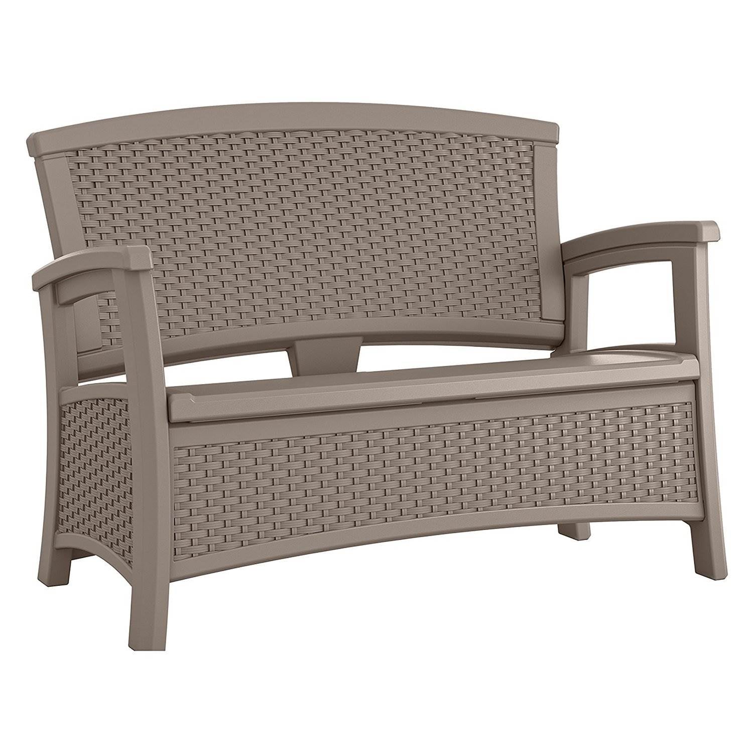 Suncast Elements Wicker Design Loveseat with Storage, Dark Taupe | (Used)
