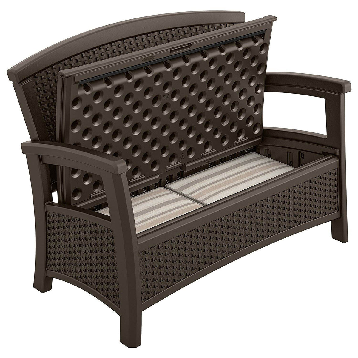 Suncast Elements Resin Wicker Design Loveseat with Storage, Java (Open Box)