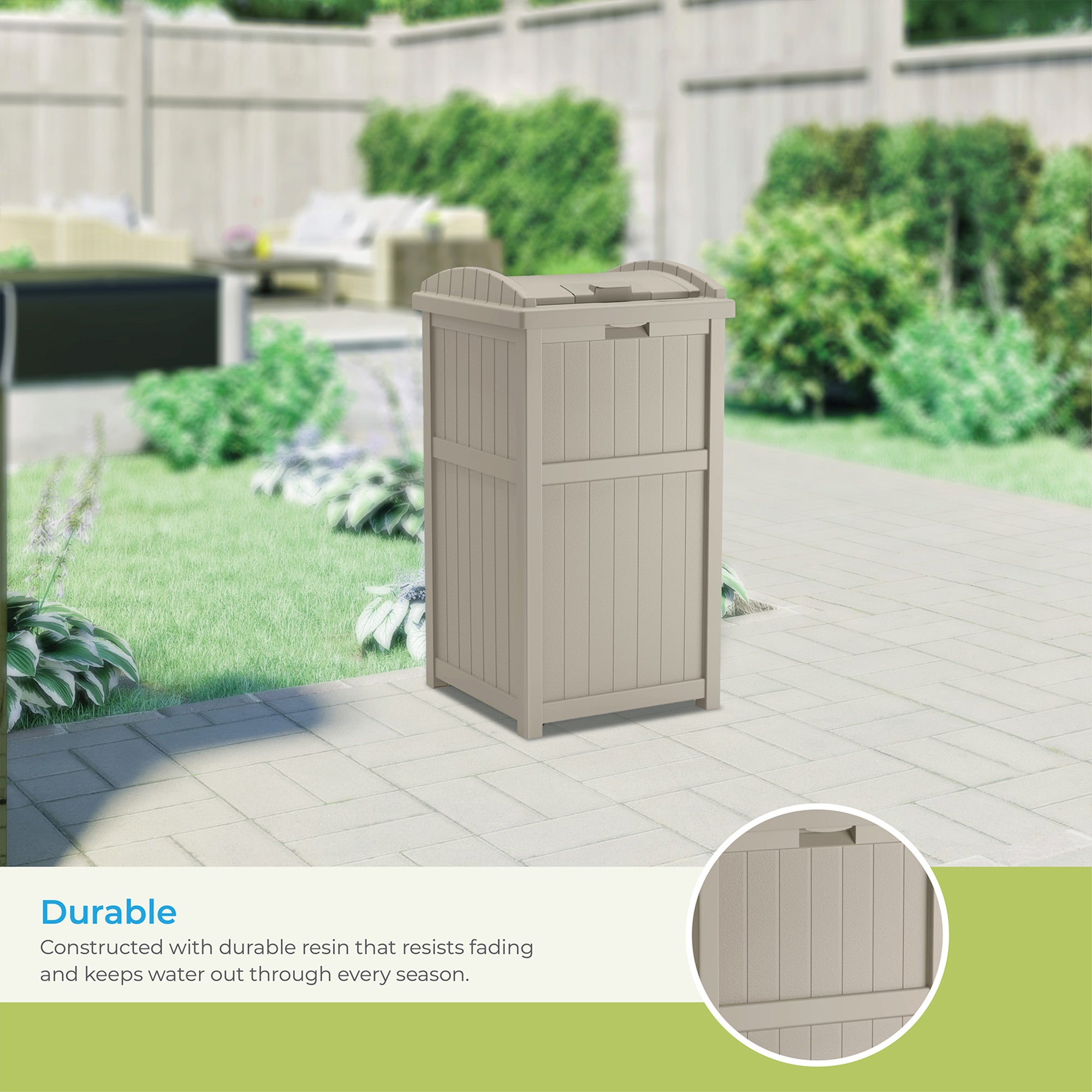Suncast GH1732 Trash Hideaway 33 Gallon Resin Outdoor Garbage Container, Taupe - VMInnovations