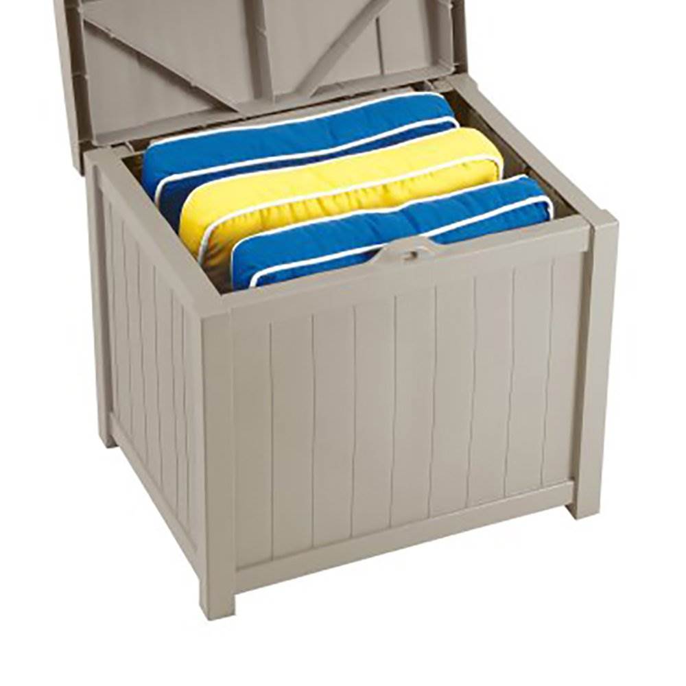 Suncast 22 Gallon Yard and Garden Stay Dry Resin Deck Box Light Taupe (Open Box)