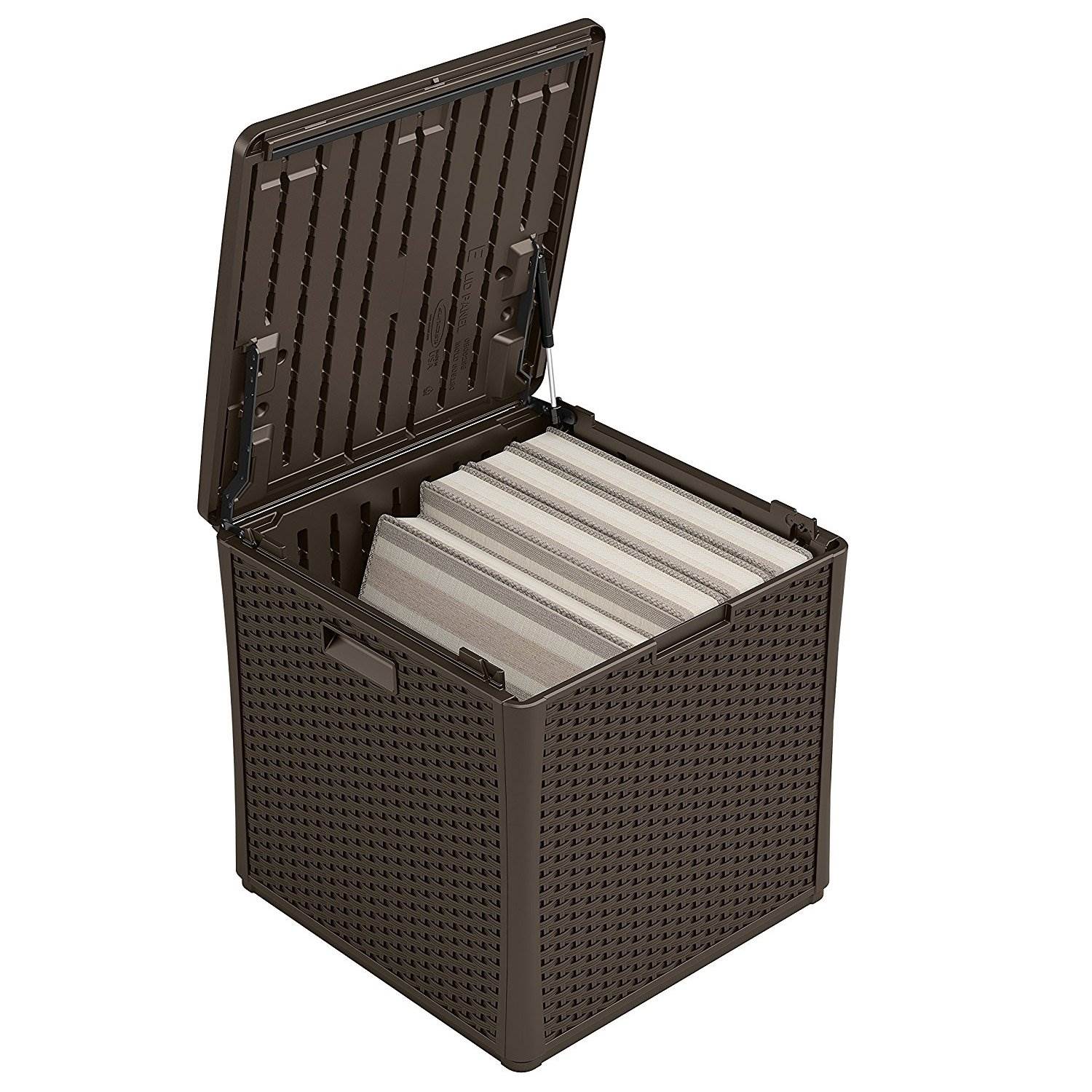 Suncast 60 Gal. Resin Wicker Design Cube Shape Storage Deck Box, Java (Open Box)