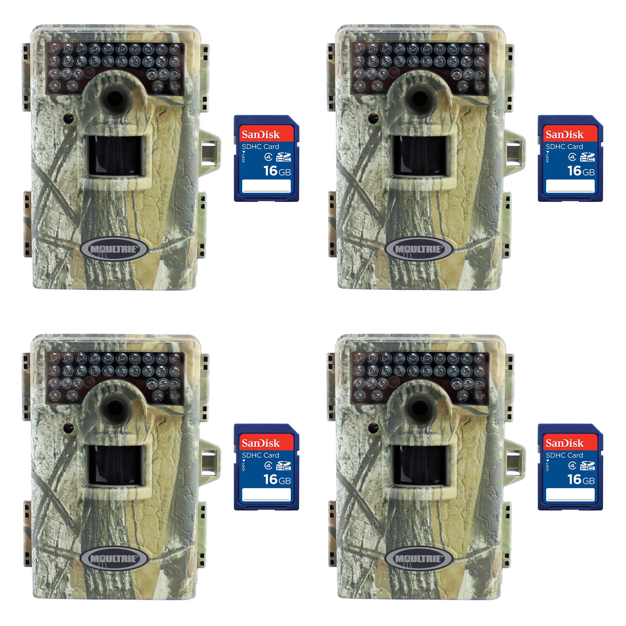 Moultrie M100 6MP Trail Game Camera, 4 Pack (Certified Refurbished) + SD Cards