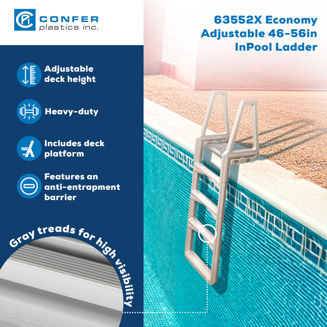 Confer 63552X Economy Adjustable 46 to 56 Inch Height Heavy Duty InPool Ladder - VMInnovations