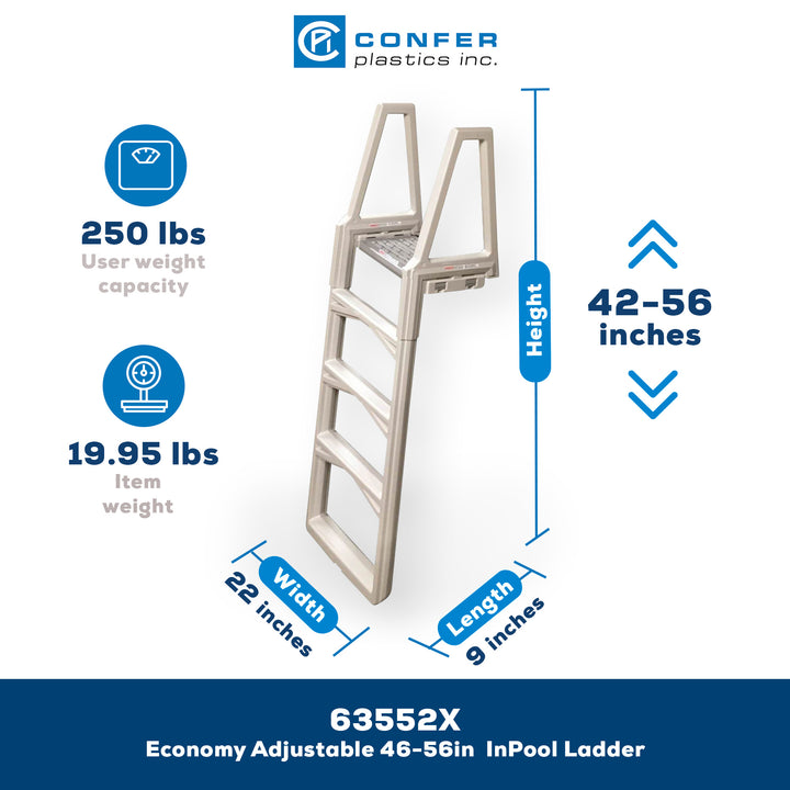 Confer 63552X Economy Adjustable 46 to 56 Inch Height Heavy Duty InPool Ladder - VMInnovations