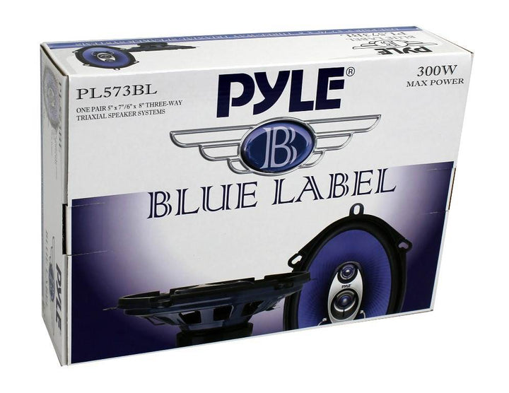 Pyle PL573BL 5x7" 300 Watts 3-Way Car Coaxial Speakers Stereo Blue, Pair - VMInnovations