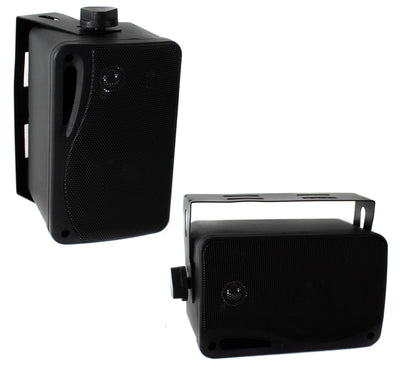 2) Pyle PLMR24B 3.5" 200 Watt 3-Way Weather Proof Mini Box Speaker System Black