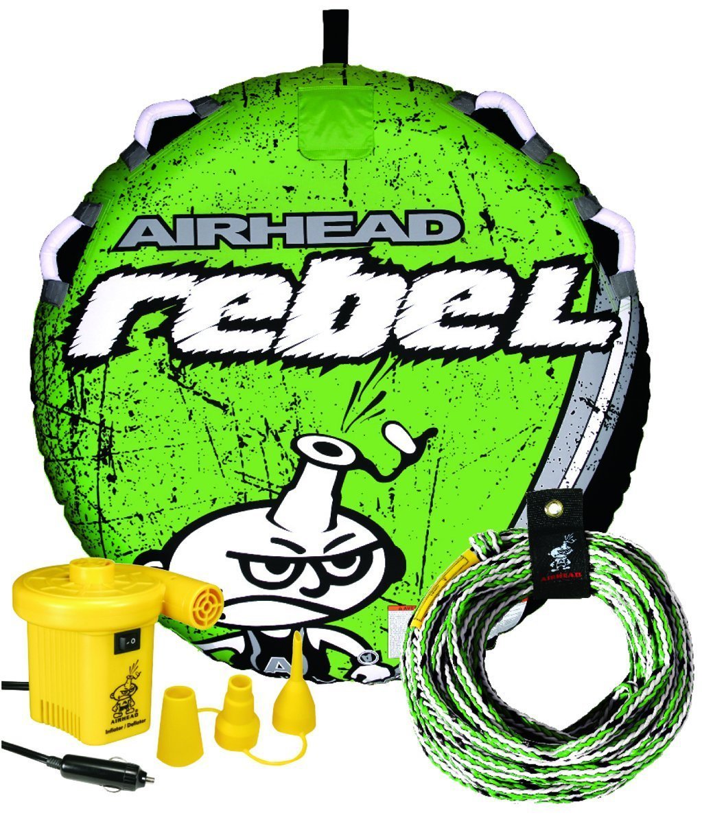 Durable Red Towable Tube Kit & Pump Bundled w/ AIRHEAD Rebel Tube Rope Pump Kit