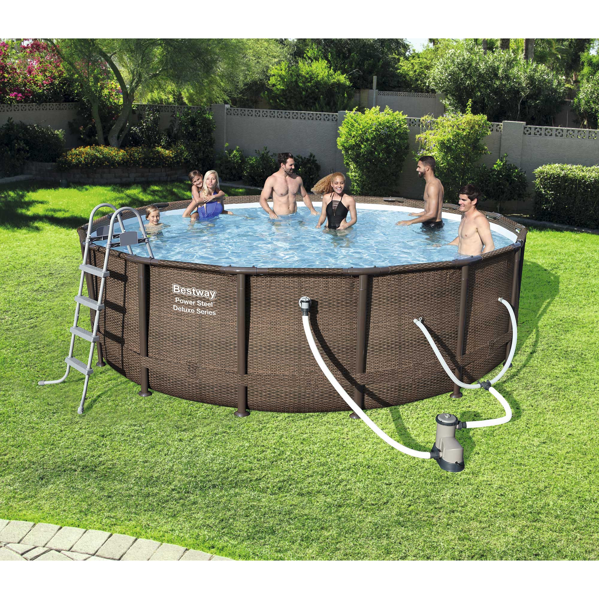 Bestway 16' x 48" Power Steel Round Frame Above Ground Pool Set & Pump (2 Pack) - VMInnovations