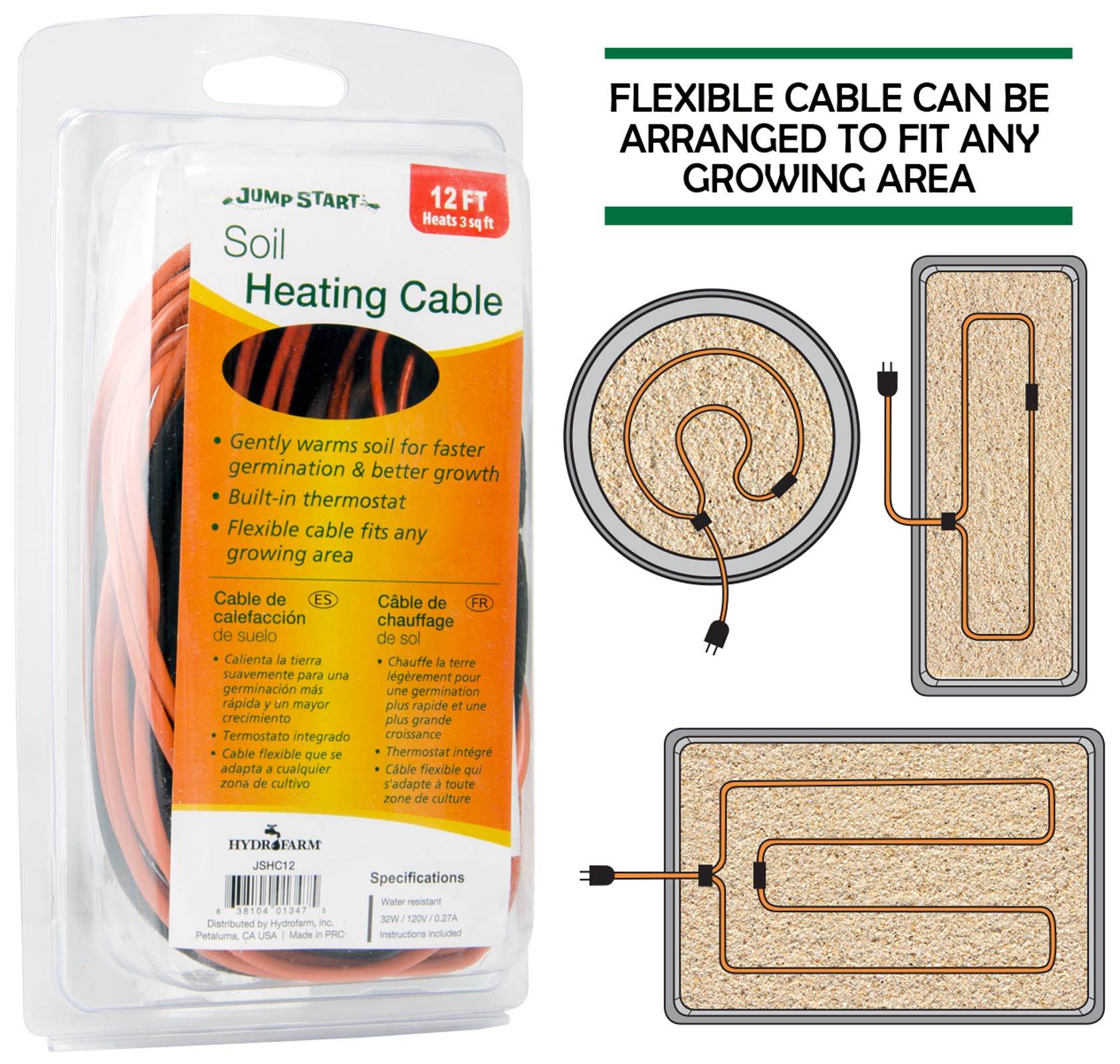 Hydrofarm Jump Start Soil 12 Foot Heating Cable w/Built-In Thermostat (Open Box) - VMInnovations