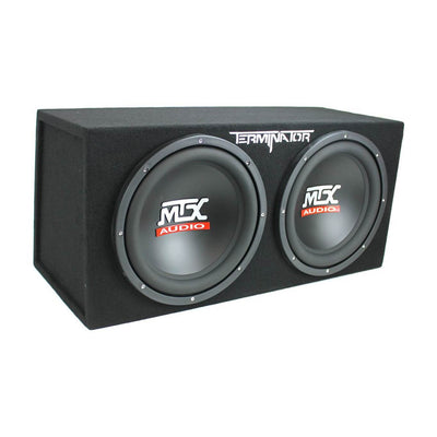 MTX TNE212D 12" 1200W Dual Loaded Subwoofer Box + 1500W Amp + Wiring + Capacitor - VMInnovations