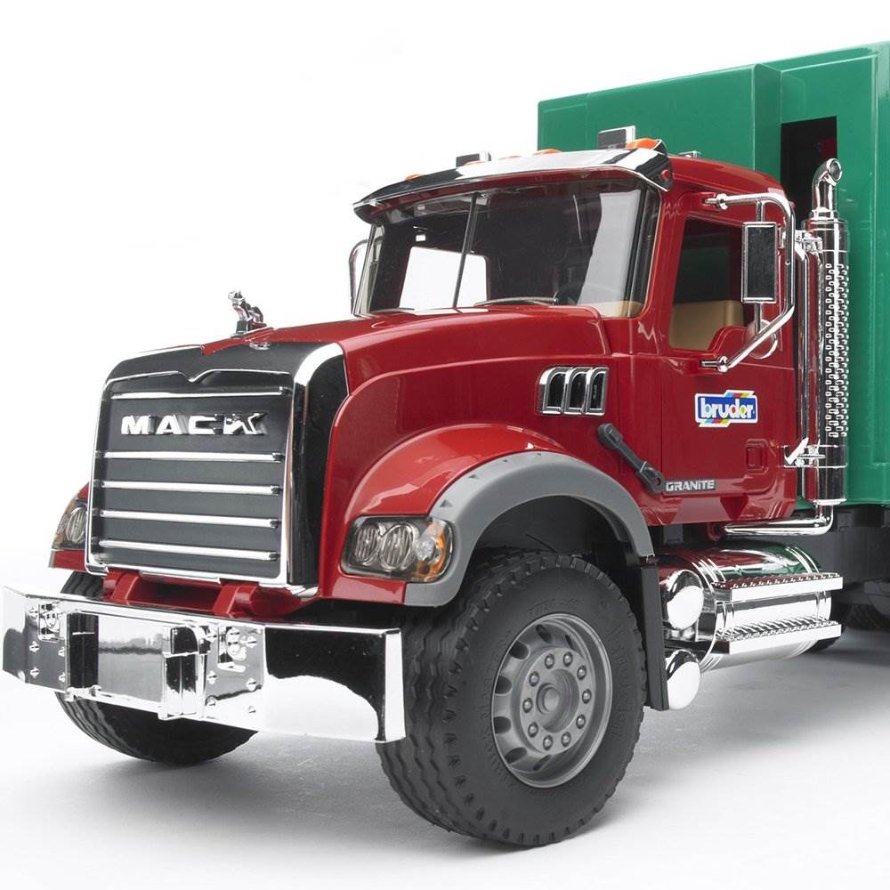 Bruder Toys Realistic Mack Granite Play Garbage Truck, Red and Green (Open Box)