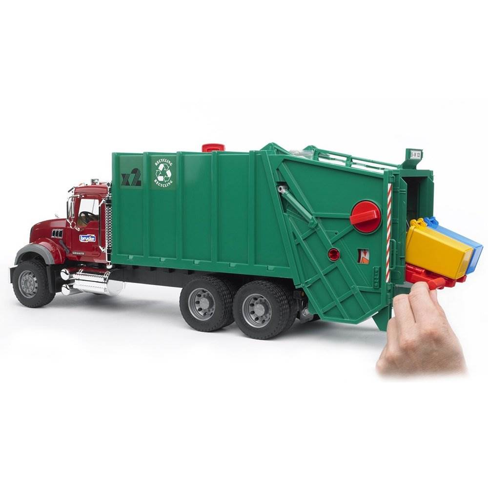 Bruder Toys Realistic Mack Granite Play Garbage Truck, Red and Green (Open Box)