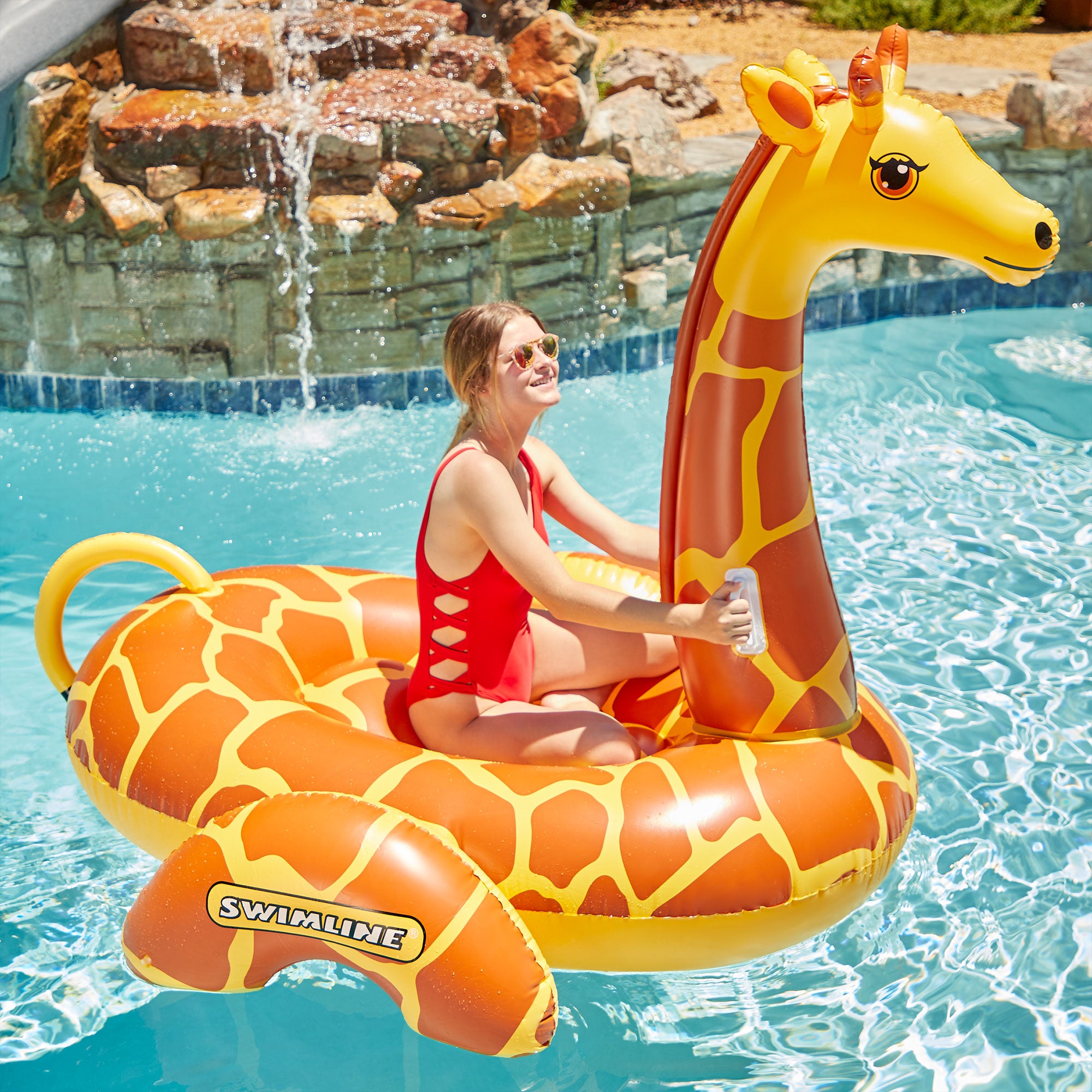 Swimline 90710 April The Giraffe Inflatable PVC Giant Ride On Pool Float, Brown - VMInnovations