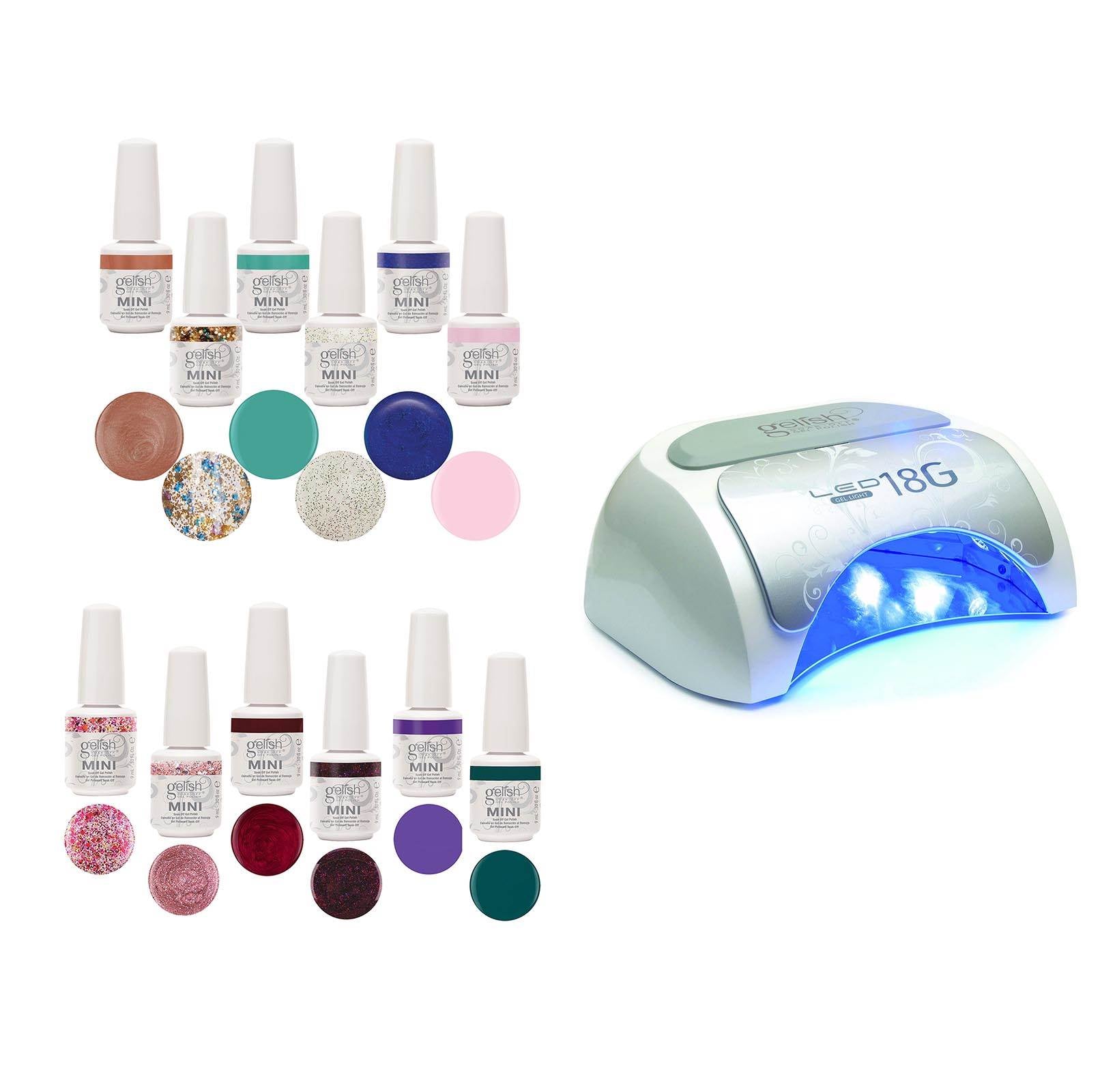 Gelish Harmony 18G Salon Gel Nail Polish Curing LED Lamp + 12 Bottles of Color