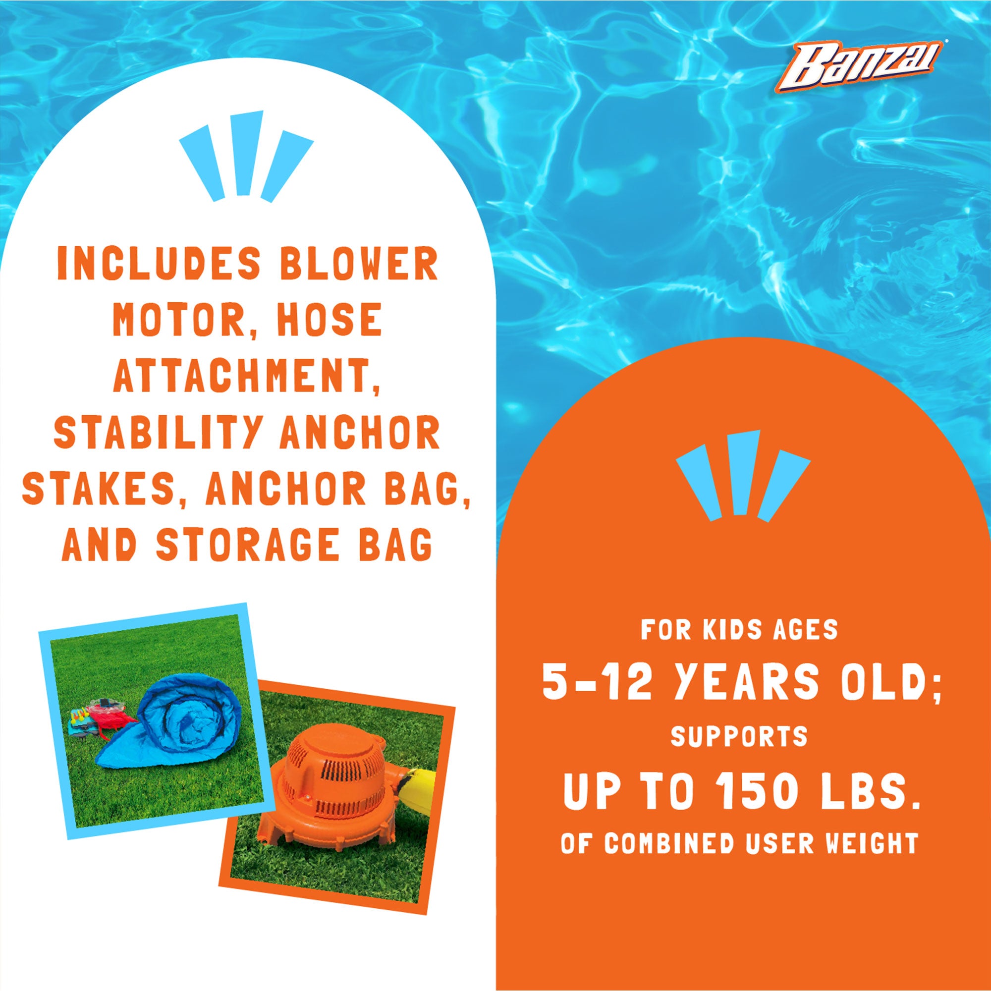 Banzai Inflatable Big Blast Splash Slide Lagoon Pool Outdoor Water Park (2 Pack)