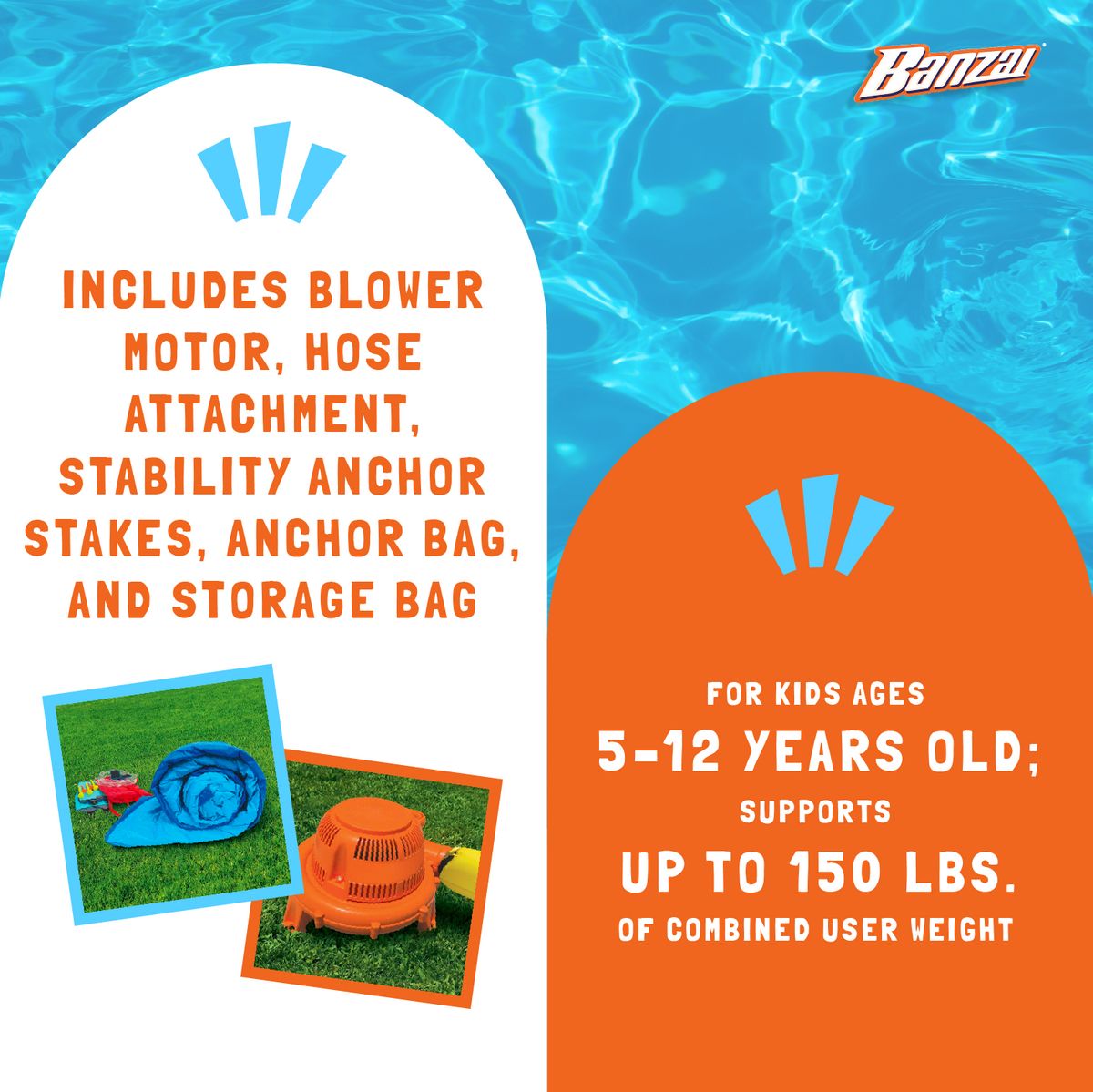 Banzai Inflatable Big Blast Cannon Splash Slide Pool Water Park (Open Box)