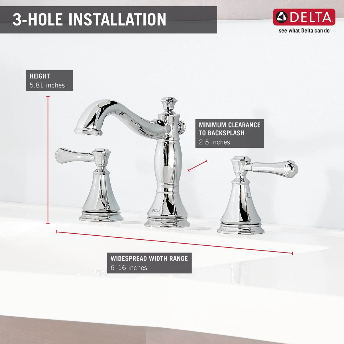 Delta Faucet Cassidy 2 Handle Widespread Lavatory with PopUp, Chrome (Open Box)