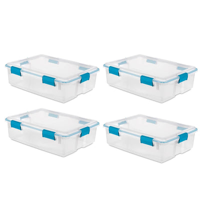 Sterilite 37 Qt Clear Plastic Home Storage Tote Bin with Secure Lids, (4 Pack)