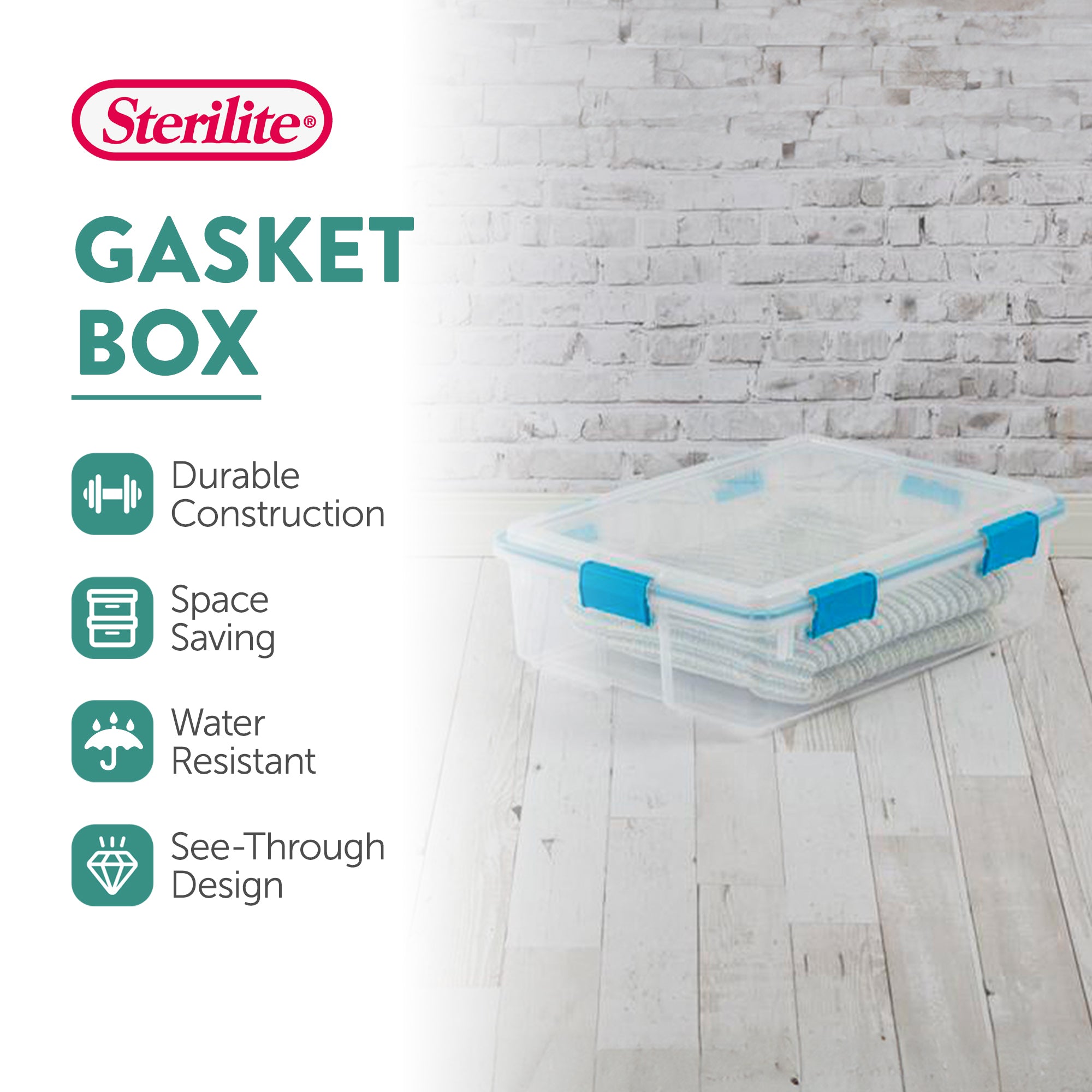 Sterilite 37 Qt Clear Plastic Home Storage Tote Bin with Secure Lids, (16 Pack)