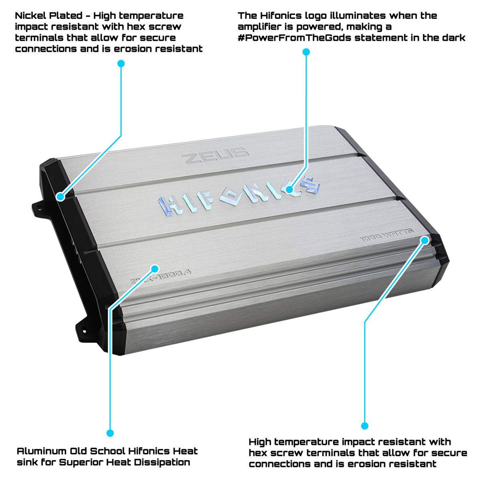 Hifonics ZXX-1000.4 1000W 4 Channel Class A/B Bridgeable Amplifier w/ Wiring Kit - VMInnovations