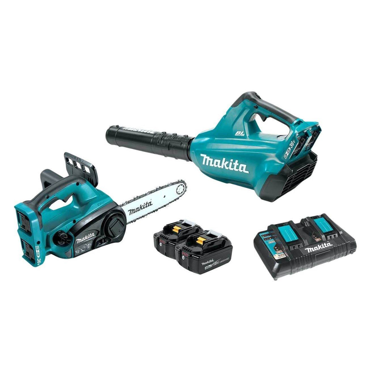 Makita 18 Volt X2 LXT Brushless Cordless Blower & Chainsaw Combo Kit (Open Box)