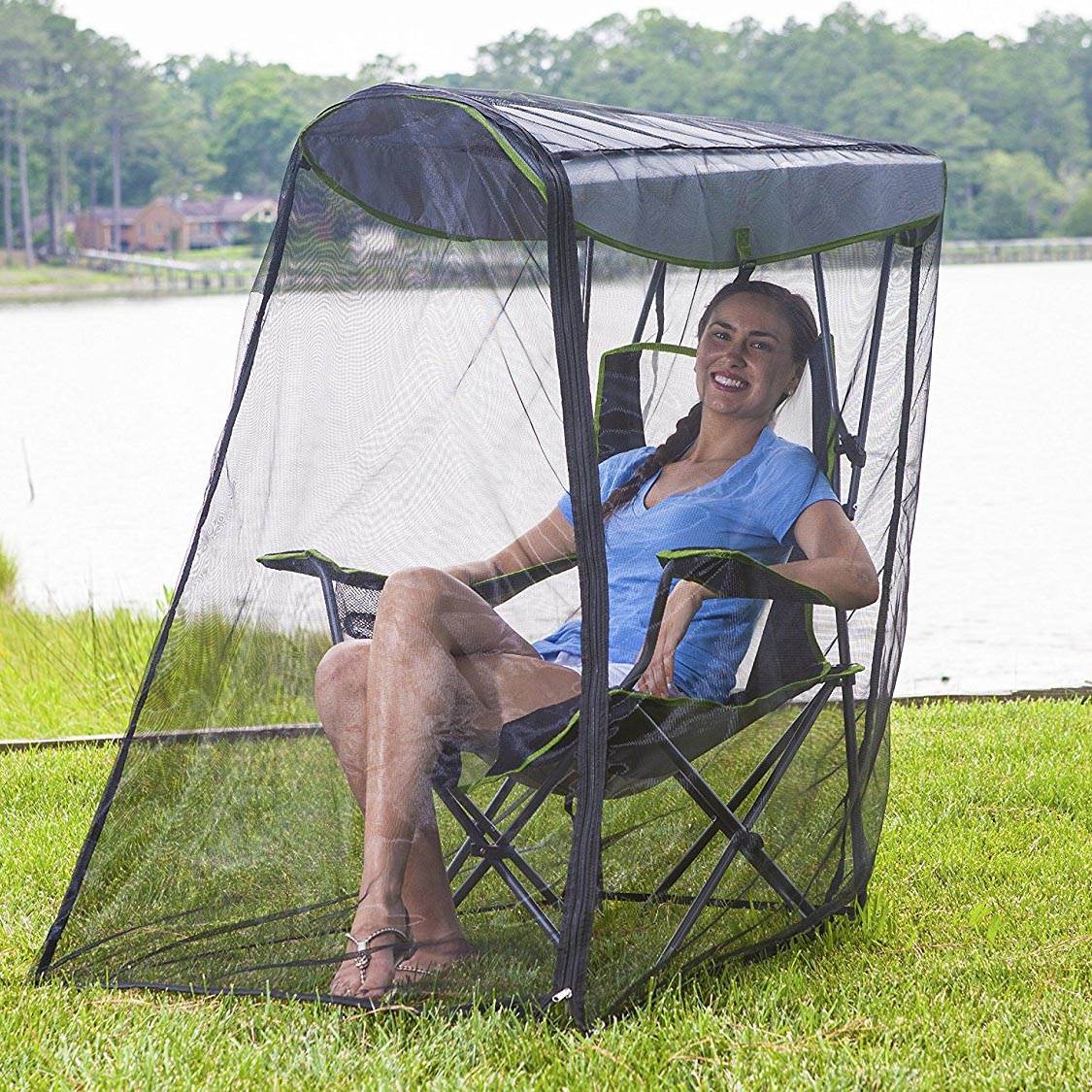 Kelsyus Original 50 UPF Canopy Shade Folding Chair with Bug Net Guard (Damaged)