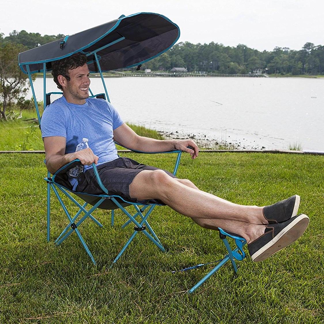 Kelsyus Original 50 UPF Canopy Folding Camping Chair w/ Ottoman, Blue (Used)