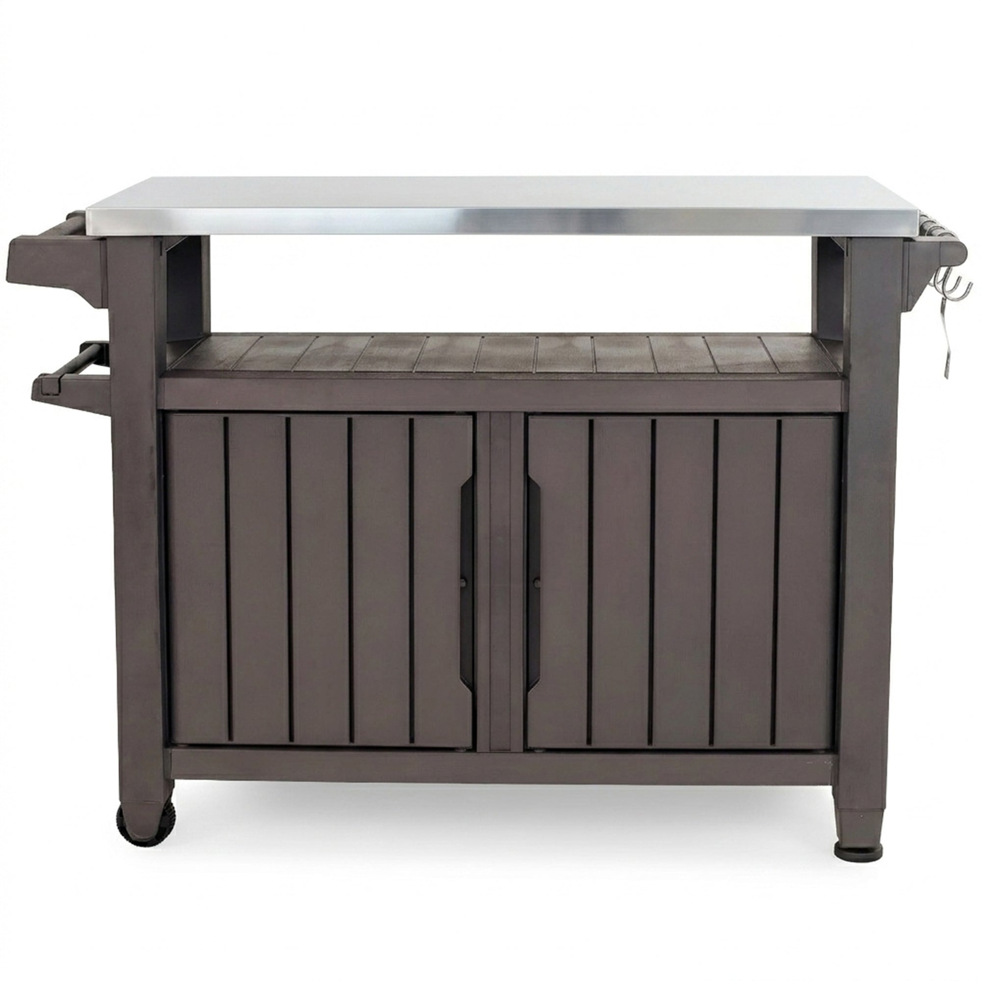 Keter Unity XL Outdoor Kitchen Bar Rolling Cart w/Storage Cabinet (Open Box) - VMInnovations