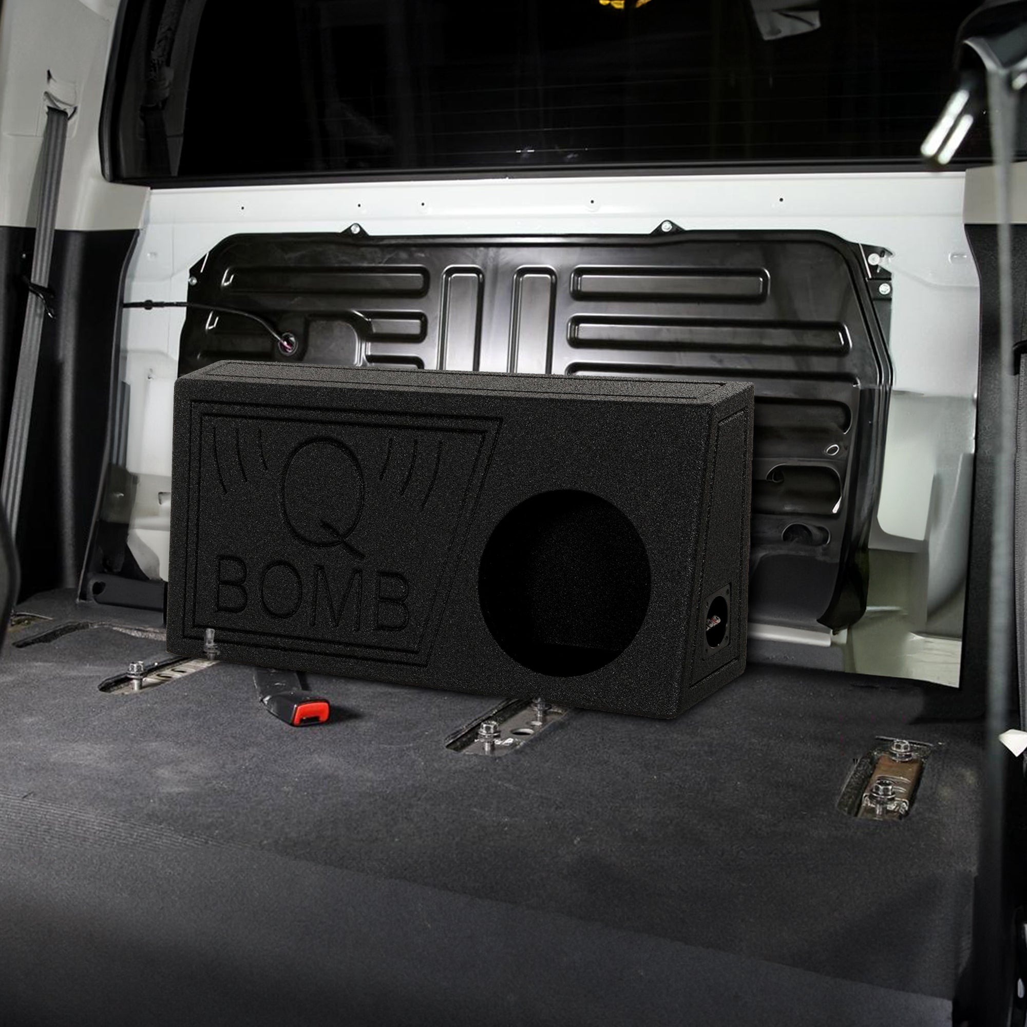 Q Power QBomb 10 Inch Single Vented Subwoofer Sub Box with Black Bedliner Spray - VMInnovations