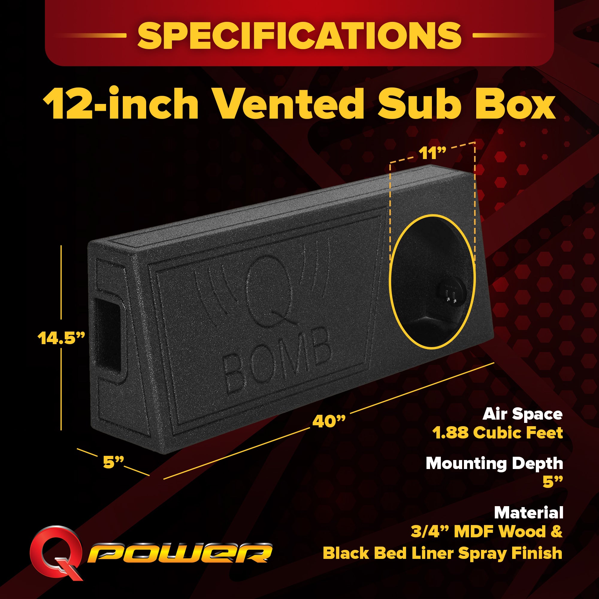 Q Power QBomb Single 12 Inch Vented Subwoofer Sub Box (Open Box)