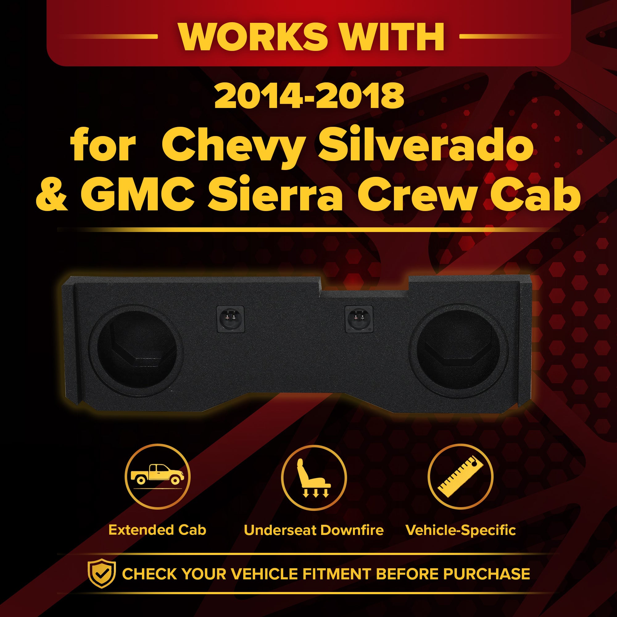 QPower Dual 10" Sub Box - Chevy Silverado Crew Cab & GMC Sierra Crew Cab 14-18 - VMInnovations