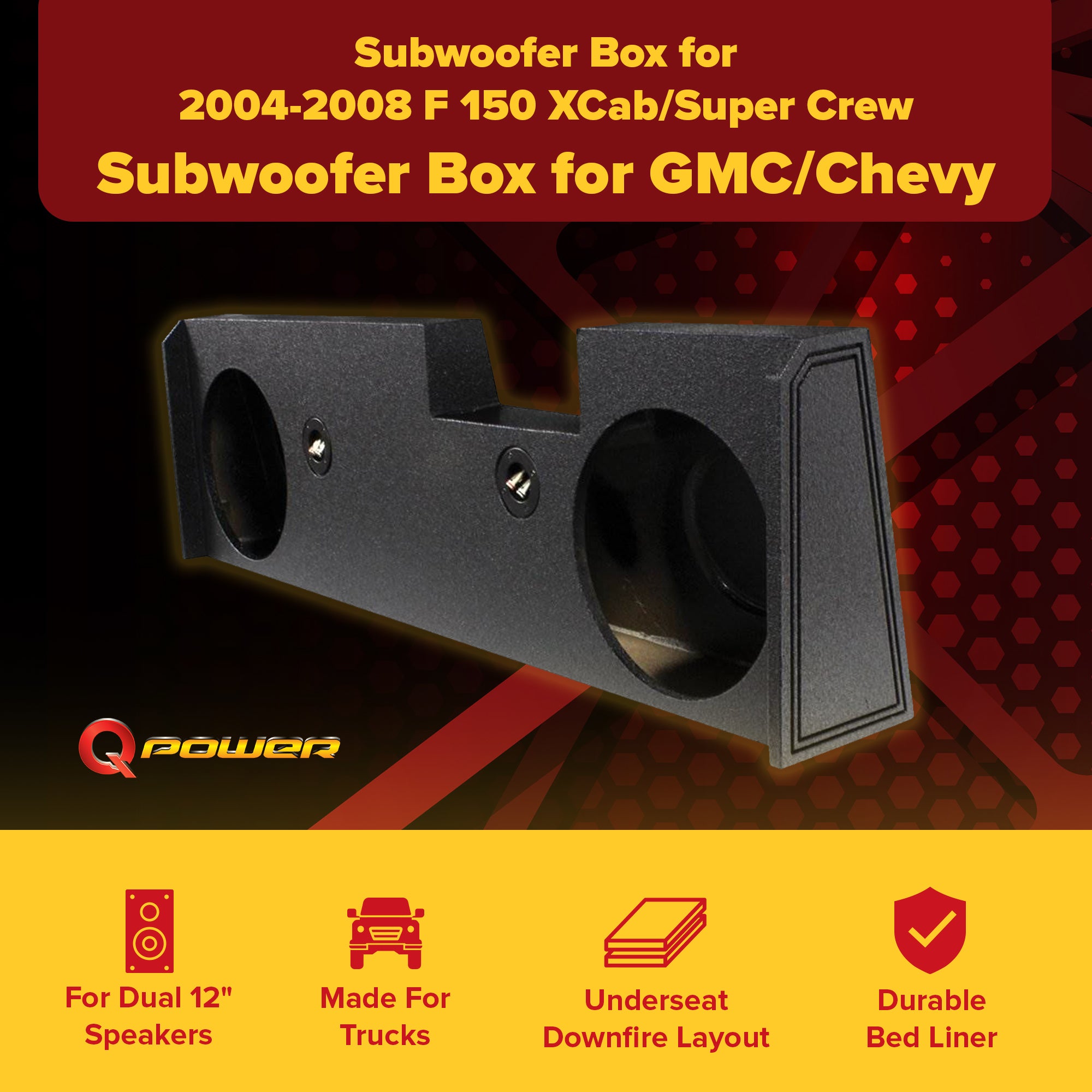 QPower Dual 12" Sealed Subwoofer Enclosure Box, Ford F-150 SuperCrew 2004-2008