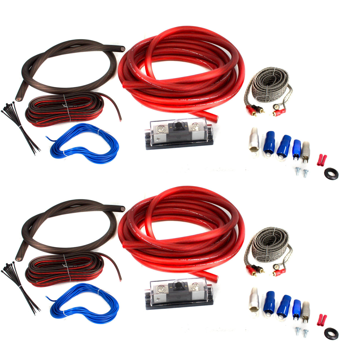 Bullz Audio 1/0 Gauge Car Amplifier Amp Installation Wiring Kit Package, 2-Pack