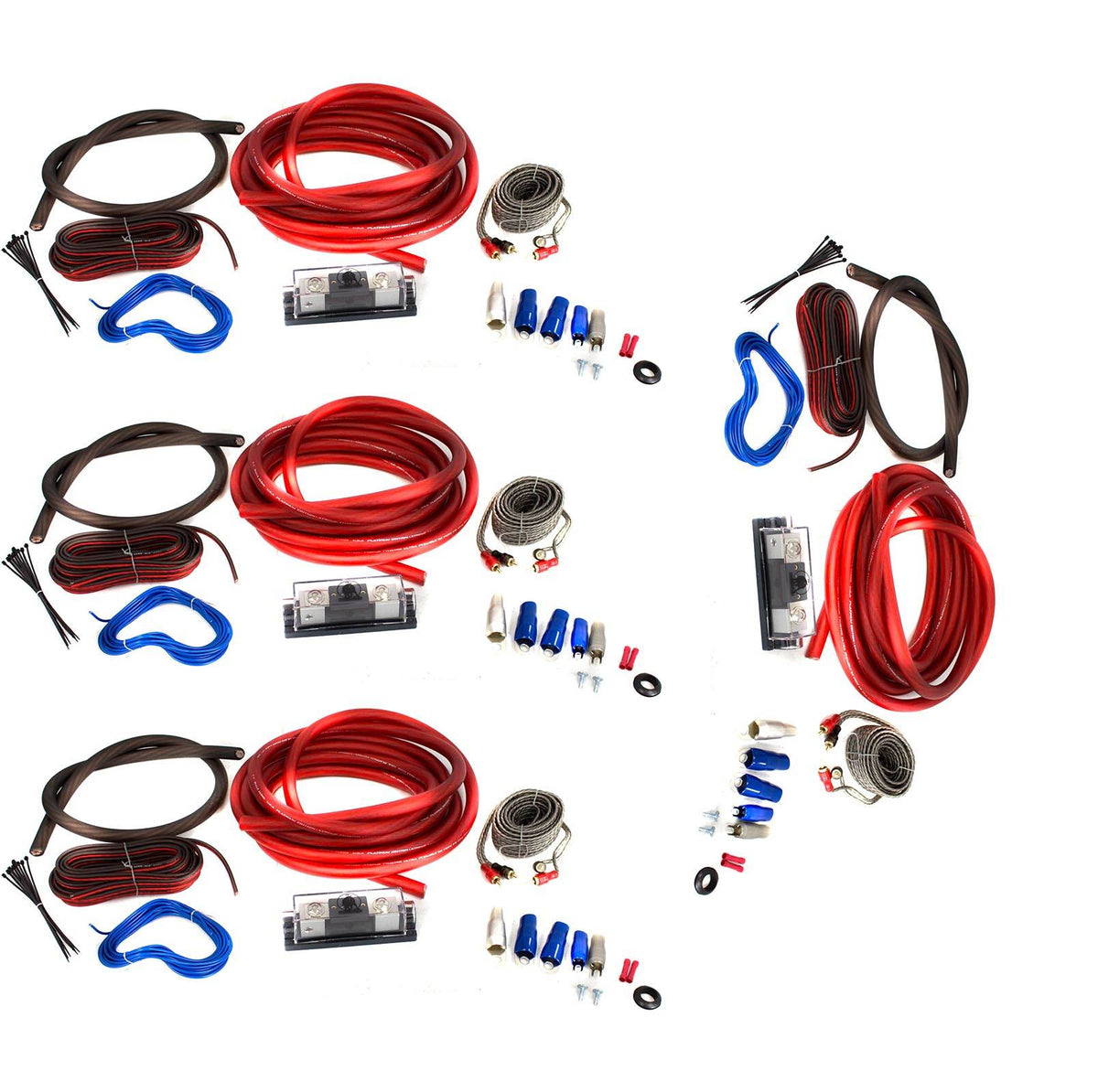 Bullz Audio 1/0 Gauge Car Amplifier Amp Installation Wiring Kit Package, 4-Pack