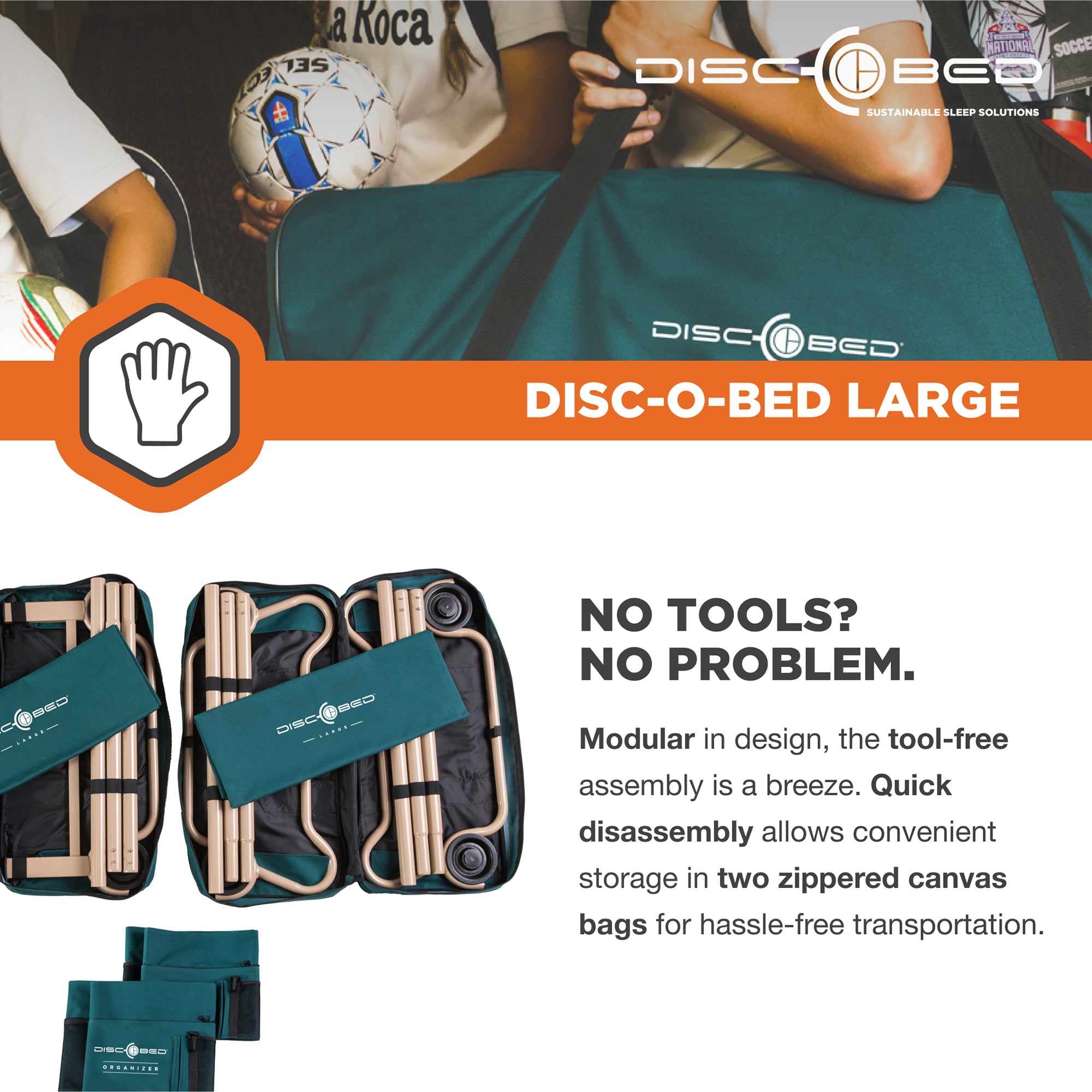 Disc-O-Bed Large Cam-O-Bunk Benchable Double Cot with Storage Organizers, Green - VMInnovations