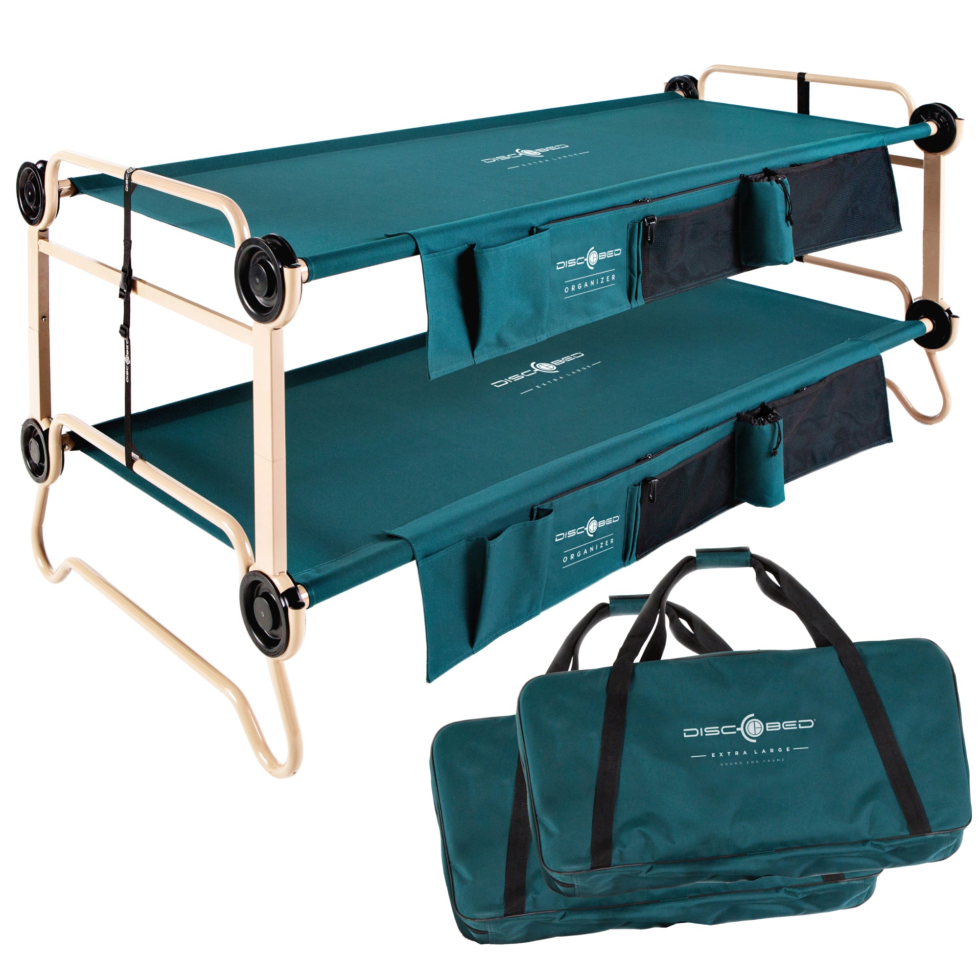 Disc-O-Bed X-Large Cam-O-Bunk Benchable Bunked Double Cot, Green (Open Box) - VMInnovations